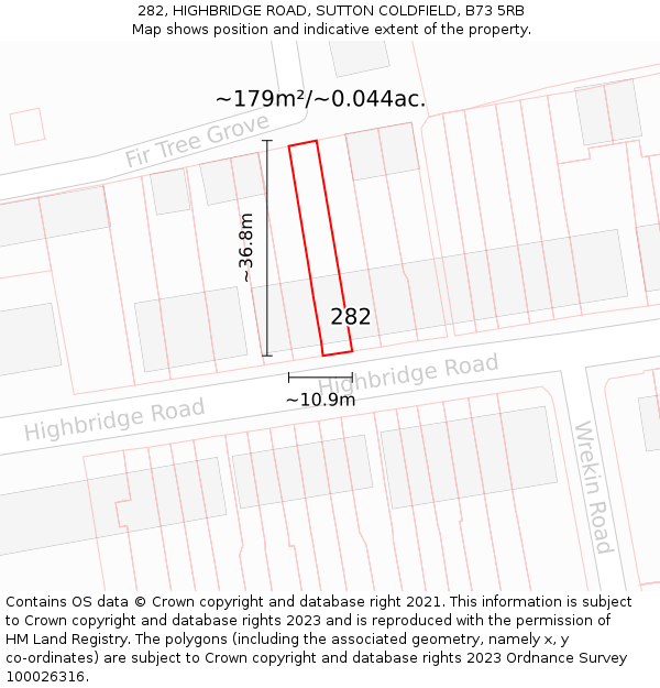 282, HIGHBRIDGE ROAD, SUTTON COLDFIELD, B73 5RB: Plot and title map