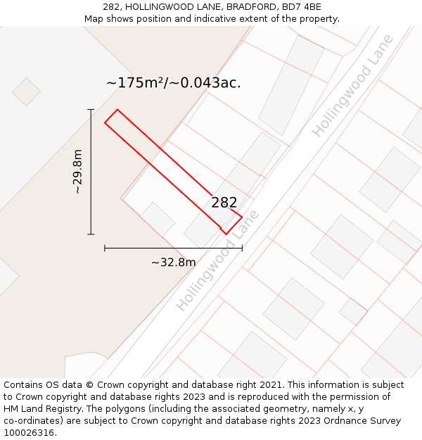 282, HOLLINGWOOD LANE, BRADFORD, BD7 4BE: Plot and title map