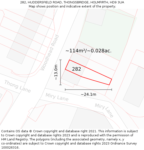 282, HUDDERSFIELD ROAD, THONGSBRIDGE, HOLMFIRTH, HD9 3UA: Plot and title map