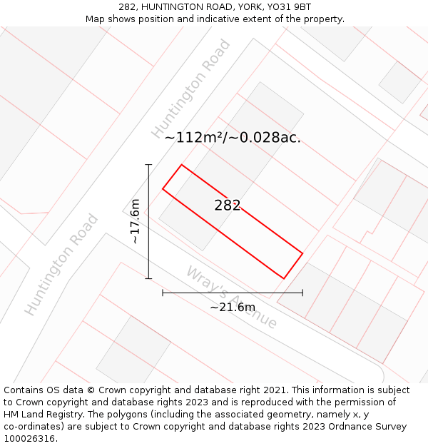282, HUNTINGTON ROAD, YORK, YO31 9BT: Plot and title map