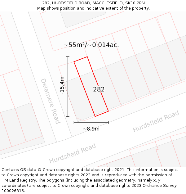282, HURDSFIELD ROAD, MACCLESFIELD, SK10 2PN: Plot and title map