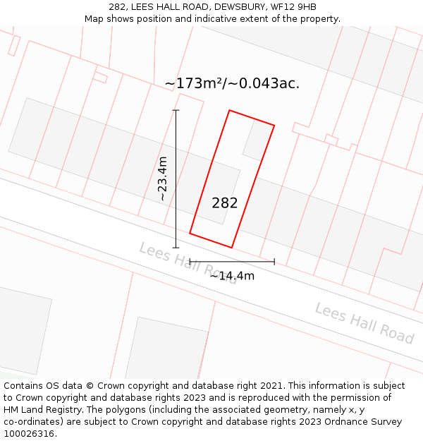 282, LEES HALL ROAD, DEWSBURY, WF12 9HB: Plot and title map