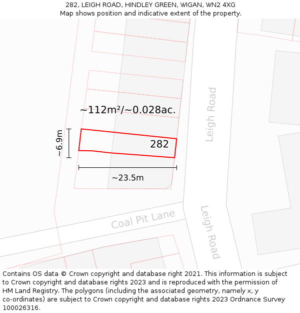 282, LEIGH ROAD, HINDLEY GREEN, WIGAN, WN2 4XG: Plot and title map