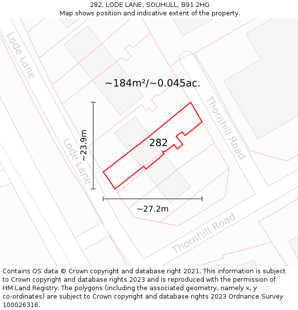 282, LODE LANE, SOLIHULL, B91 2HG: Plot and title map