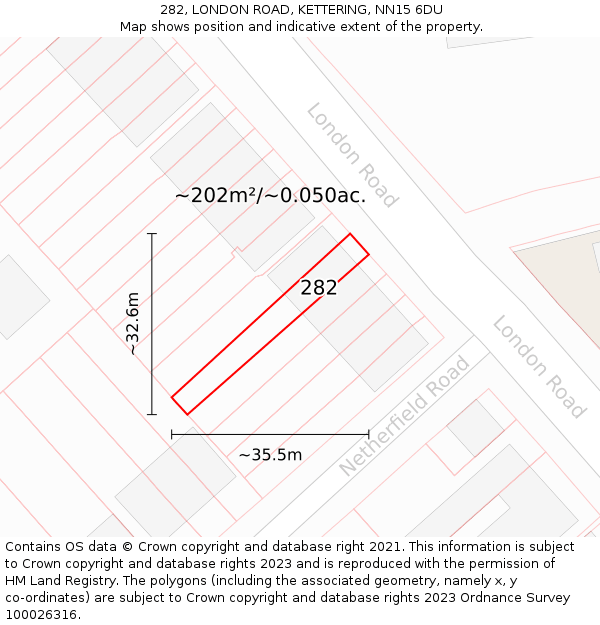 282, LONDON ROAD, KETTERING, NN15 6DU: Plot and title map