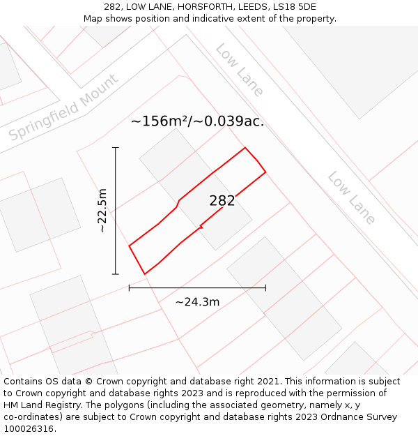 282, LOW LANE, HORSFORTH, LEEDS, LS18 5DE: Plot and title map