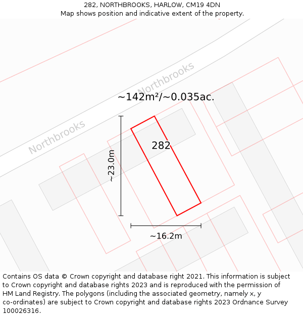282, NORTHBROOKS, HARLOW, CM19 4DN: Plot and title map