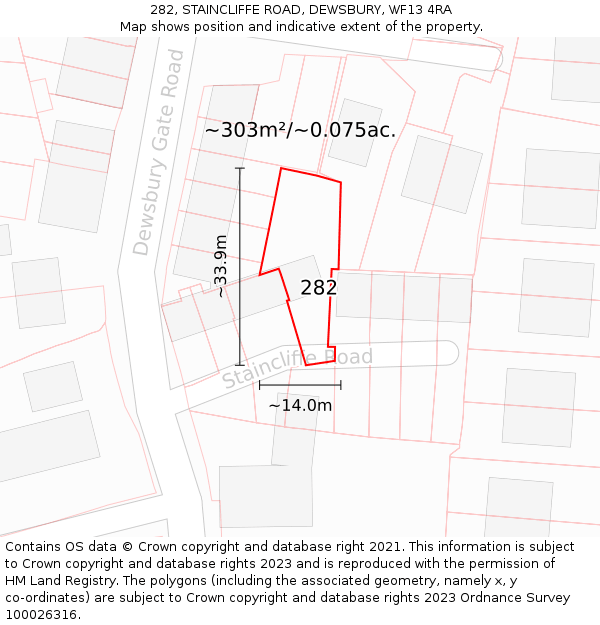 282, STAINCLIFFE ROAD, DEWSBURY, WF13 4RA: Plot and title map