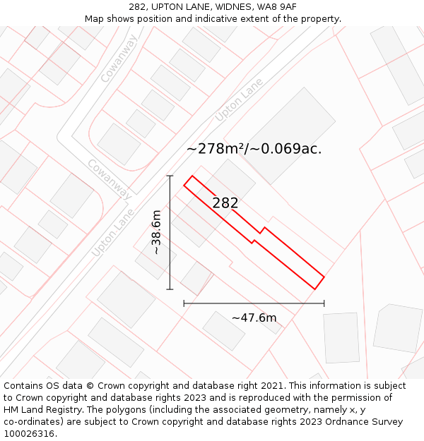 282, UPTON LANE, WIDNES, WA8 9AF: Plot and title map