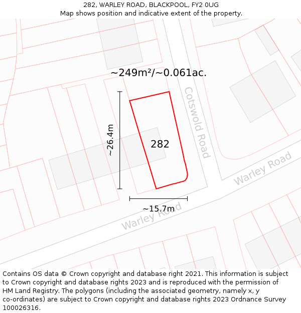 282, WARLEY ROAD, BLACKPOOL, FY2 0UG: Plot and title map