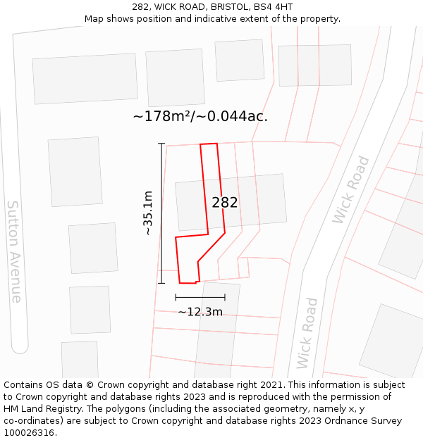 282, WICK ROAD, BRISTOL, BS4 4HT: Plot and title map