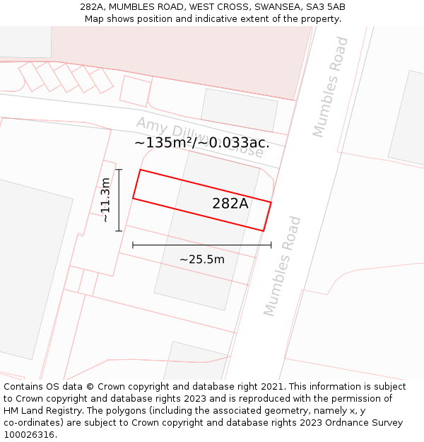 282A, MUMBLES ROAD, WEST CROSS, SWANSEA, SA3 5AB: Plot and title map