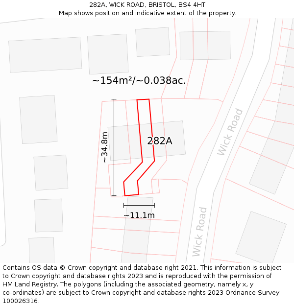 282A, WICK ROAD, BRISTOL, BS4 4HT: Plot and title map