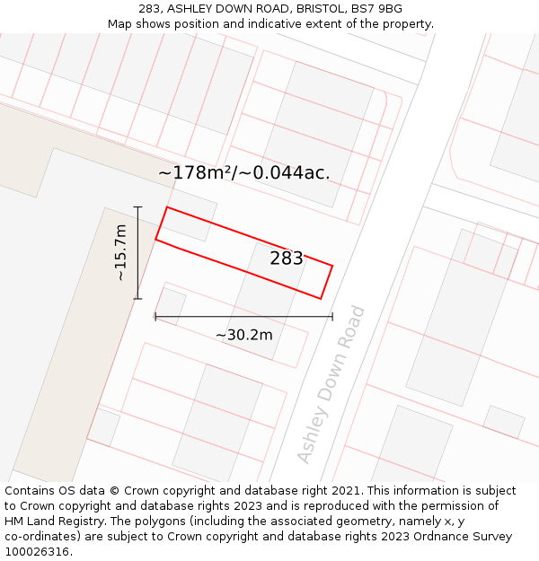 283, ASHLEY DOWN ROAD, BRISTOL, BS7 9BG: Plot and title map