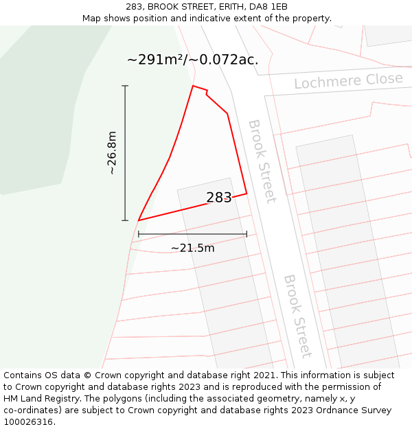 283, BROOK STREET, ERITH, DA8 1EB: Plot and title map