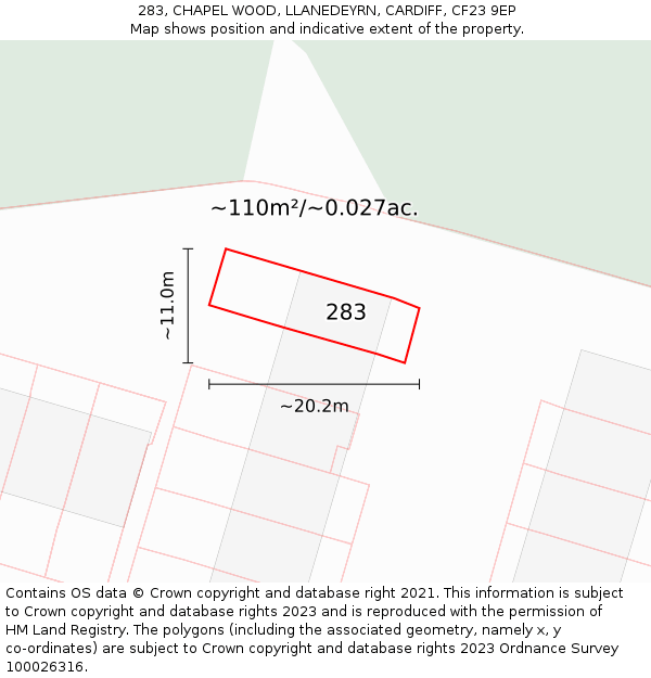 283, CHAPEL WOOD, LLANEDEYRN, CARDIFF, CF23 9EP: Plot and title map