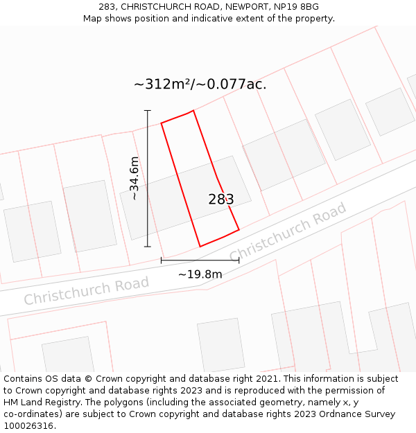 283, CHRISTCHURCH ROAD, NEWPORT, NP19 8BG: Plot and title map