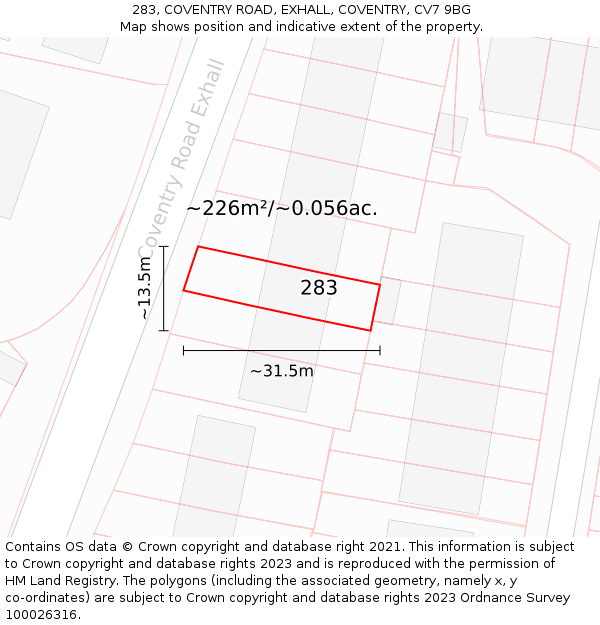283, COVENTRY ROAD, EXHALL, COVENTRY, CV7 9BG: Plot and title map