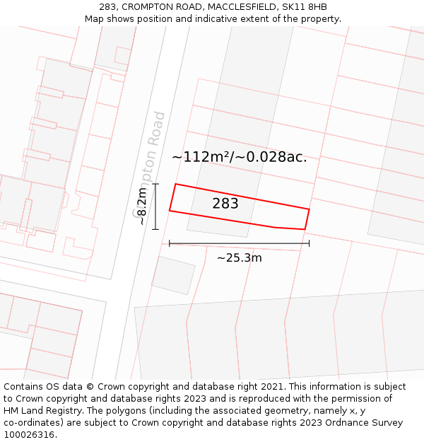 283, CROMPTON ROAD, MACCLESFIELD, SK11 8HB: Plot and title map
