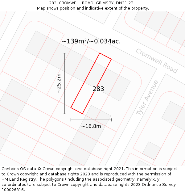 283, CROMWELL ROAD, GRIMSBY, DN31 2BH: Plot and title map