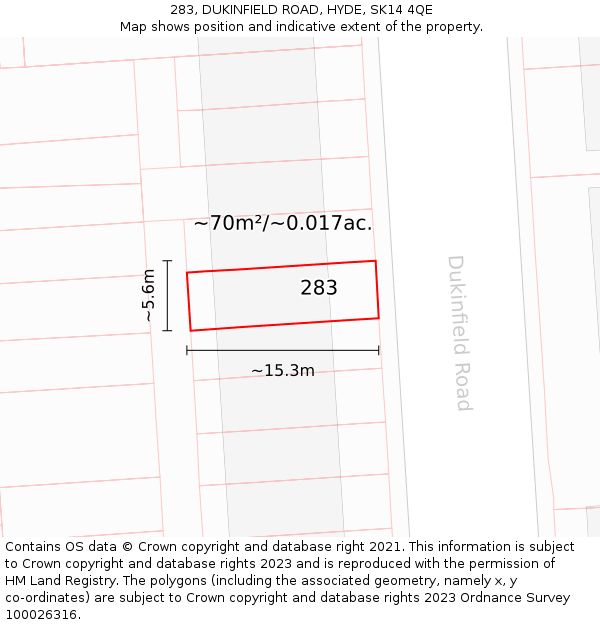 283, DUKINFIELD ROAD, HYDE, SK14 4QE: Plot and title map