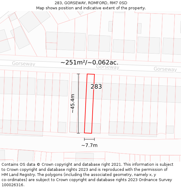 283, GORSEWAY, ROMFORD, RM7 0SD: Plot and title map