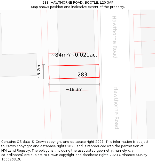 283, HAWTHORNE ROAD, BOOTLE, L20 3AP: Plot and title map
