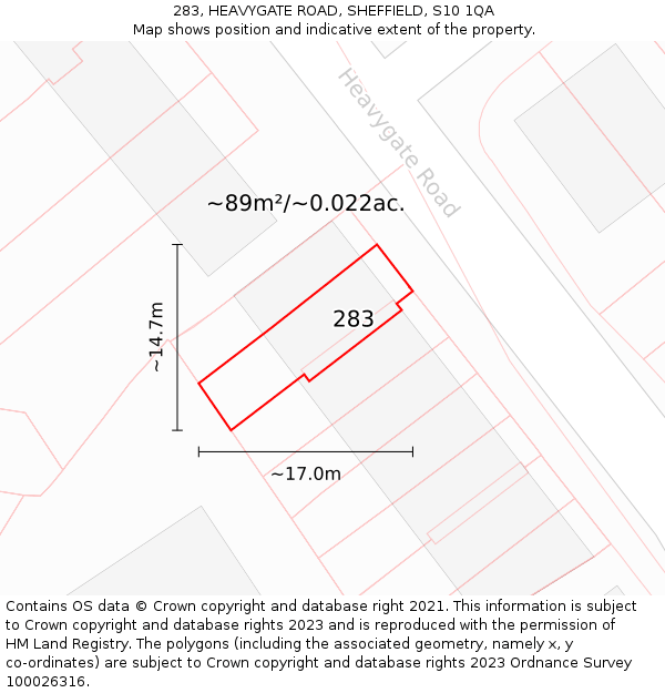 283, HEAVYGATE ROAD, SHEFFIELD, S10 1QA: Plot and title map