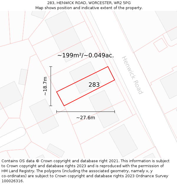 283, HENWICK ROAD, WORCESTER, WR2 5PG: Plot and title map