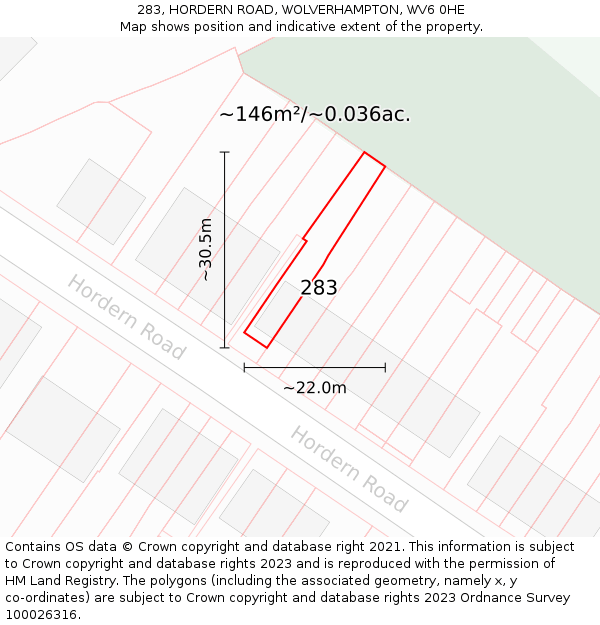 283, HORDERN ROAD, WOLVERHAMPTON, WV6 0HE: Plot and title map