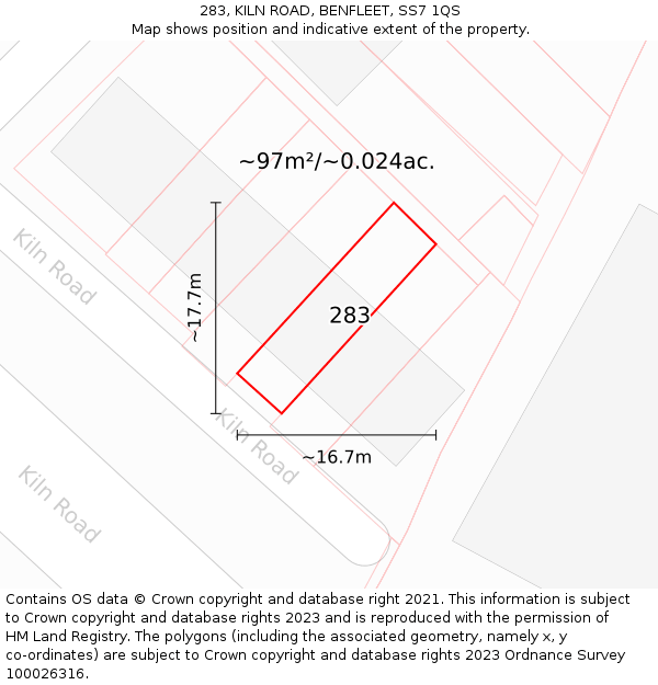283, KILN ROAD, BENFLEET, SS7 1QS: Plot and title map