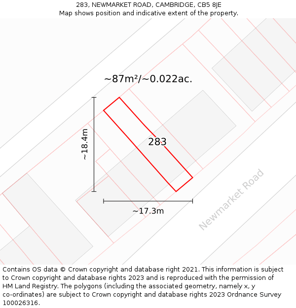 283, NEWMARKET ROAD, CAMBRIDGE, CB5 8JE: Plot and title map