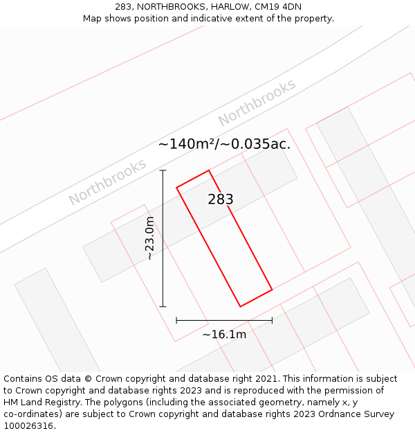 283, NORTHBROOKS, HARLOW, CM19 4DN: Plot and title map