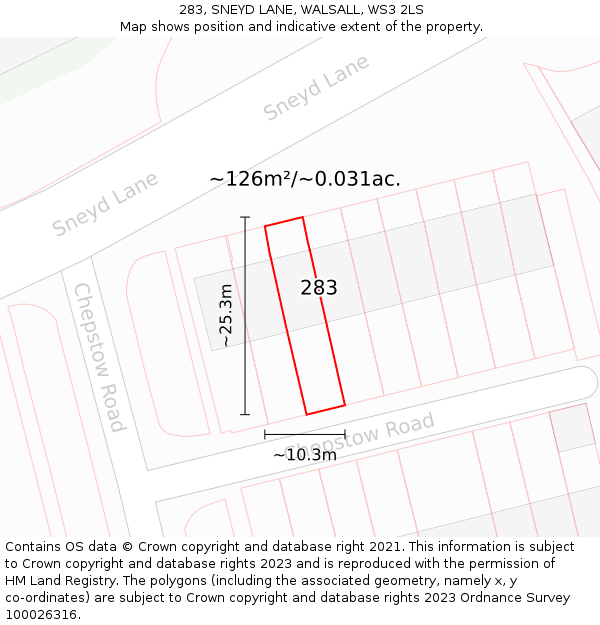 283, SNEYD LANE, WALSALL, WS3 2LS: Plot and title map
