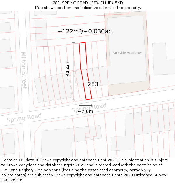 283, SPRING ROAD, IPSWICH, IP4 5ND: Plot and title map