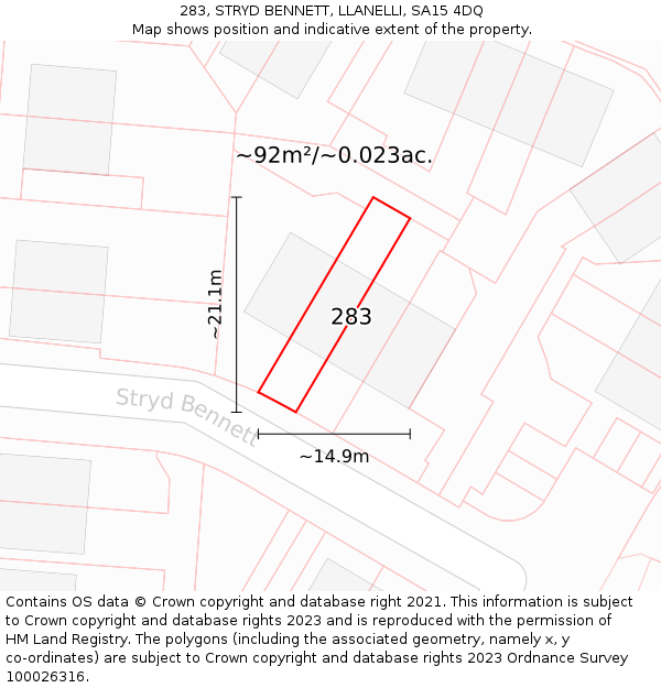 283, STRYD BENNETT, LLANELLI, SA15 4DQ: Plot and title map