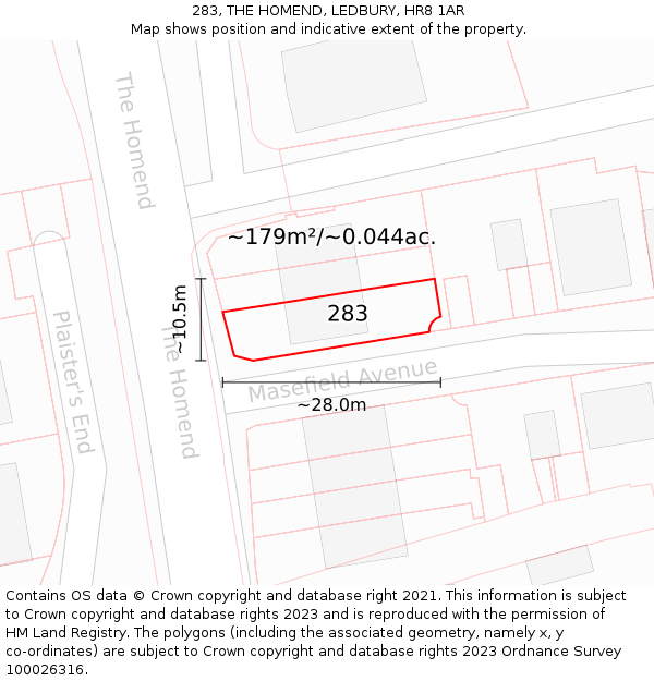 283, THE HOMEND, LEDBURY, HR8 1AR: Plot and title map