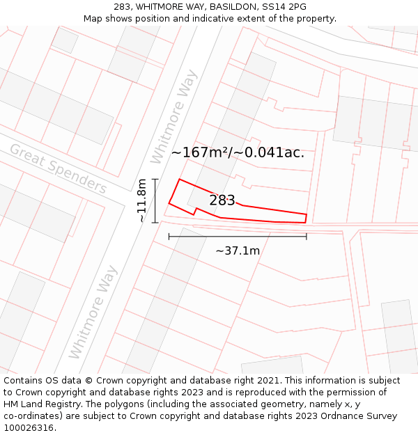 283, WHITMORE WAY, BASILDON, SS14 2PG: Plot and title map