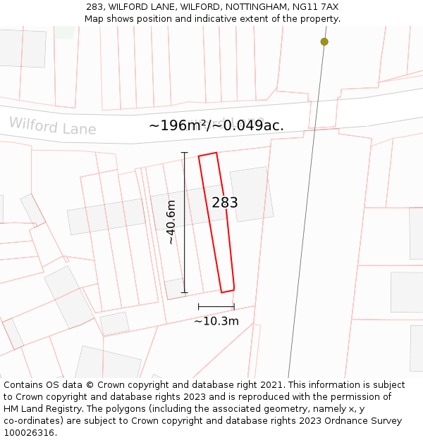 283, WILFORD LANE, WILFORD, NOTTINGHAM, NG11 7AX: Plot and title map