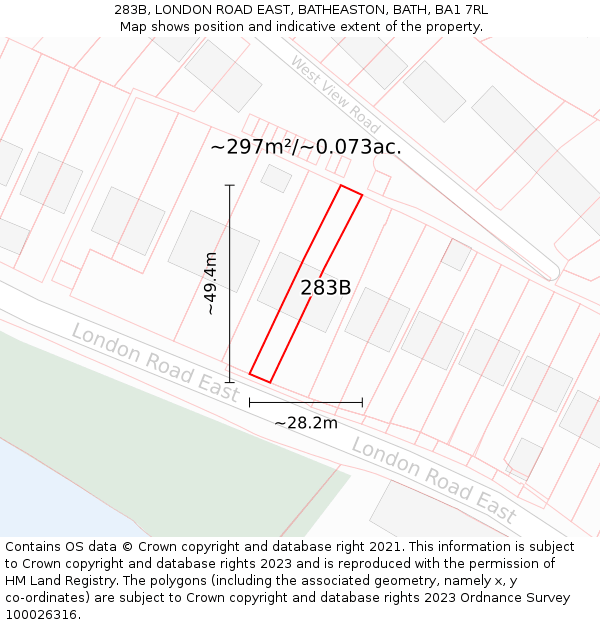 283B, LONDON ROAD EAST, BATHEASTON, BATH, BA1 7RL: Plot and title map