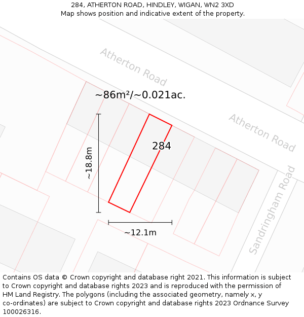 284, ATHERTON ROAD, HINDLEY, WIGAN, WN2 3XD: Plot and title map