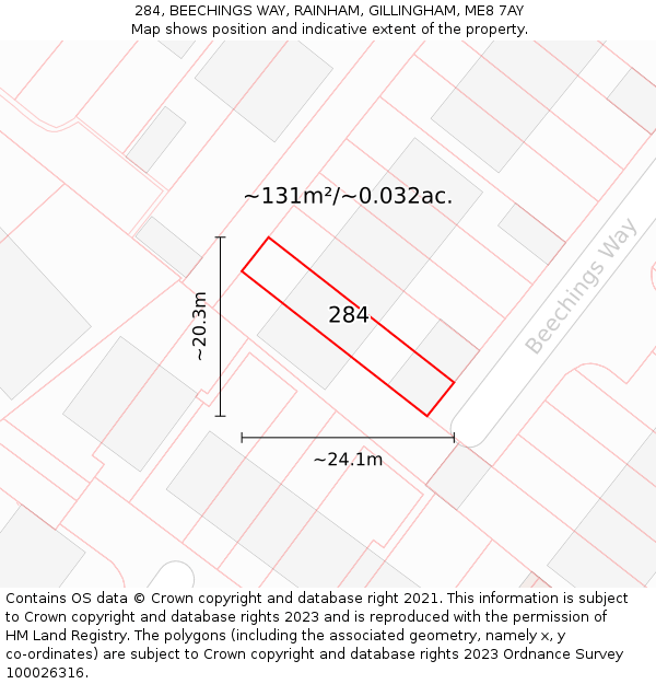 284, BEECHINGS WAY, RAINHAM, GILLINGHAM, ME8 7AY: Plot and title map