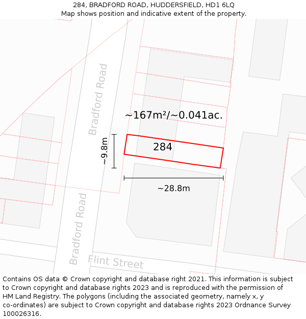 284, BRADFORD ROAD, HUDDERSFIELD, HD1 6LQ: Plot and title map