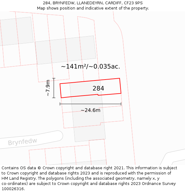 284, BRYNFEDW, LLANEDEYRN, CARDIFF, CF23 9PS: Plot and title map