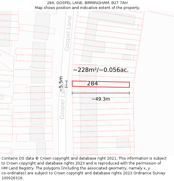 284, GOSPEL LANE, BIRMINGHAM, B27 7AH: Plot and title map
