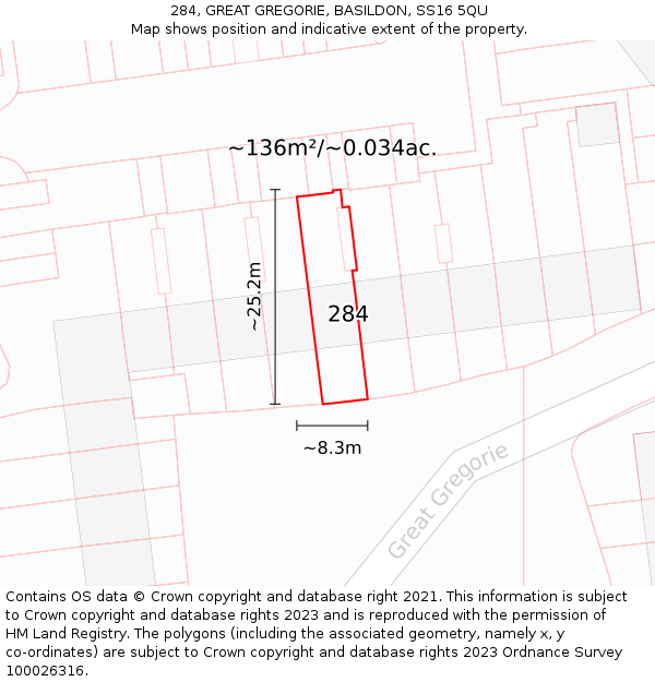 284, GREAT GREGORIE, BASILDON, SS16 5QU: Plot and title map