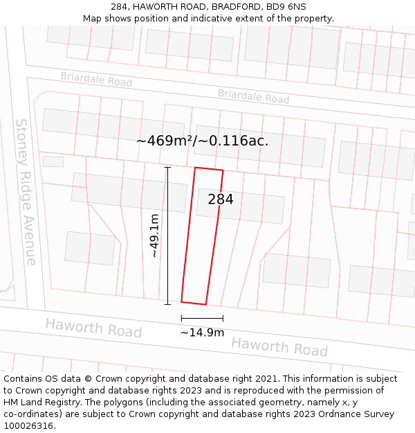 284, HAWORTH ROAD, BRADFORD, BD9 6NS: Plot and title map