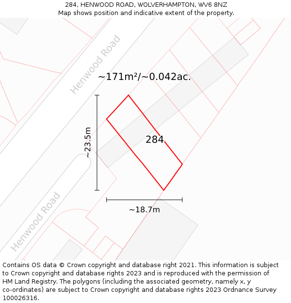 284, HENWOOD ROAD, WOLVERHAMPTON, WV6 8NZ: Plot and title map