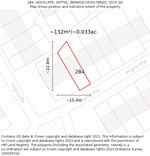 284, HIGHCLIFFE, SPITTAL, BERWICK-UPON-TWEED, TD15 2JS: Plot and title map