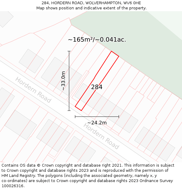 284, HORDERN ROAD, WOLVERHAMPTON, WV6 0HE: Plot and title map